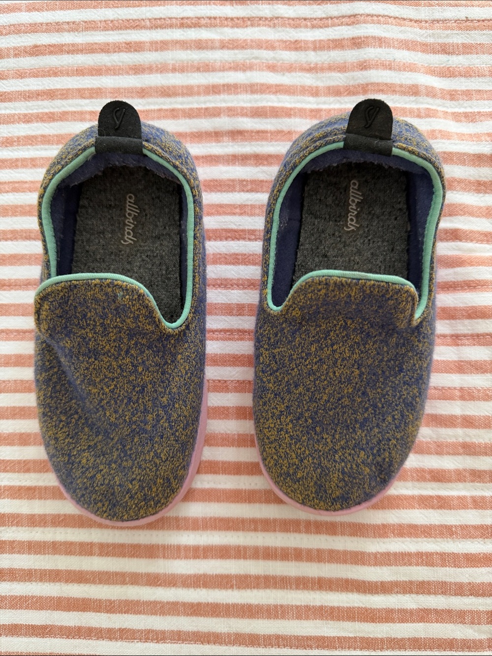 allbirds Kids Slip-On Sneakers in Navy, Gold & Mint Trim